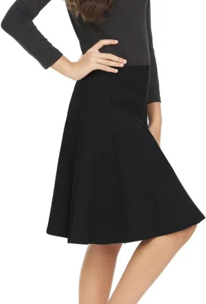 Girls' School Uniform Pleated Pull-on Knee Length Ribbed Cotton Panel Skirt, Knit Waistband