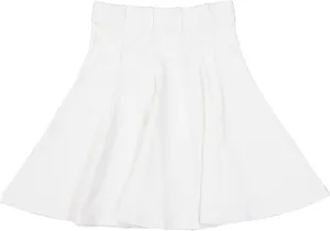 Girls' School Uniform Pleated Pull-on Knee Length Ribbed Cotton Panel Skirt, Knit Waistband
