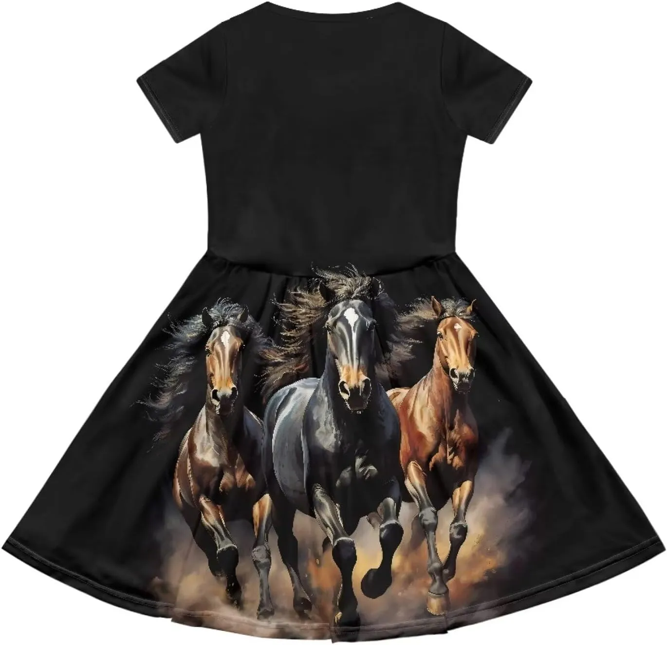 Girls Short Sleeve Casual Swing Midi Dress with Pockets for 4-14 Kids