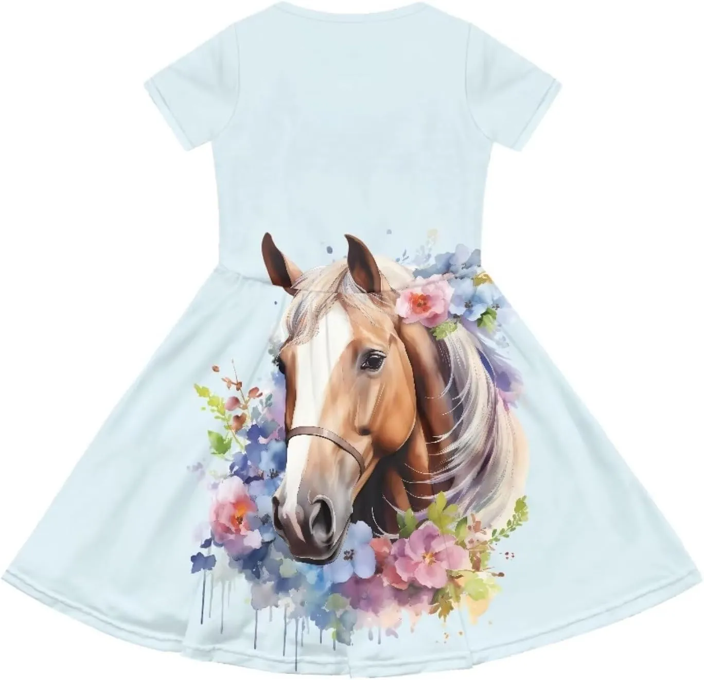 Girls Short Sleeve Casual Swing Midi Dress with Pockets for 4-14 Kids
