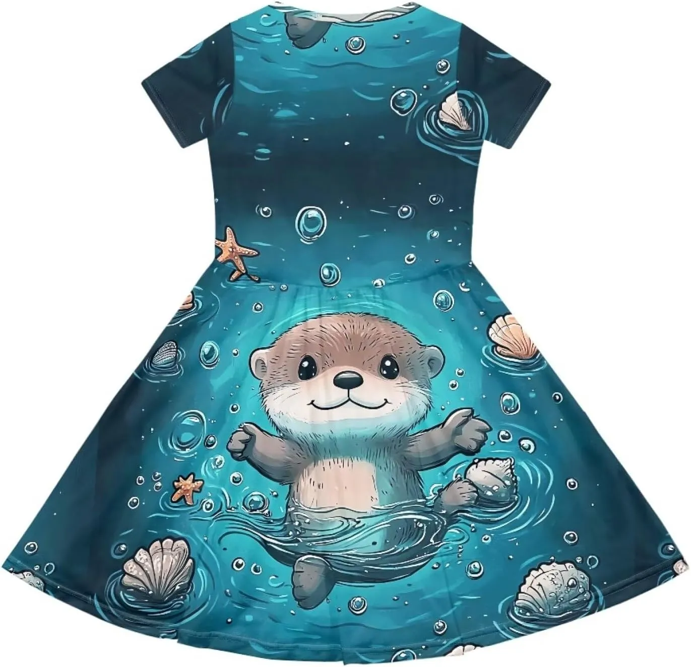 Girls Short Sleeve Casual Swing Midi Dress with Pockets for 4-14 Kids