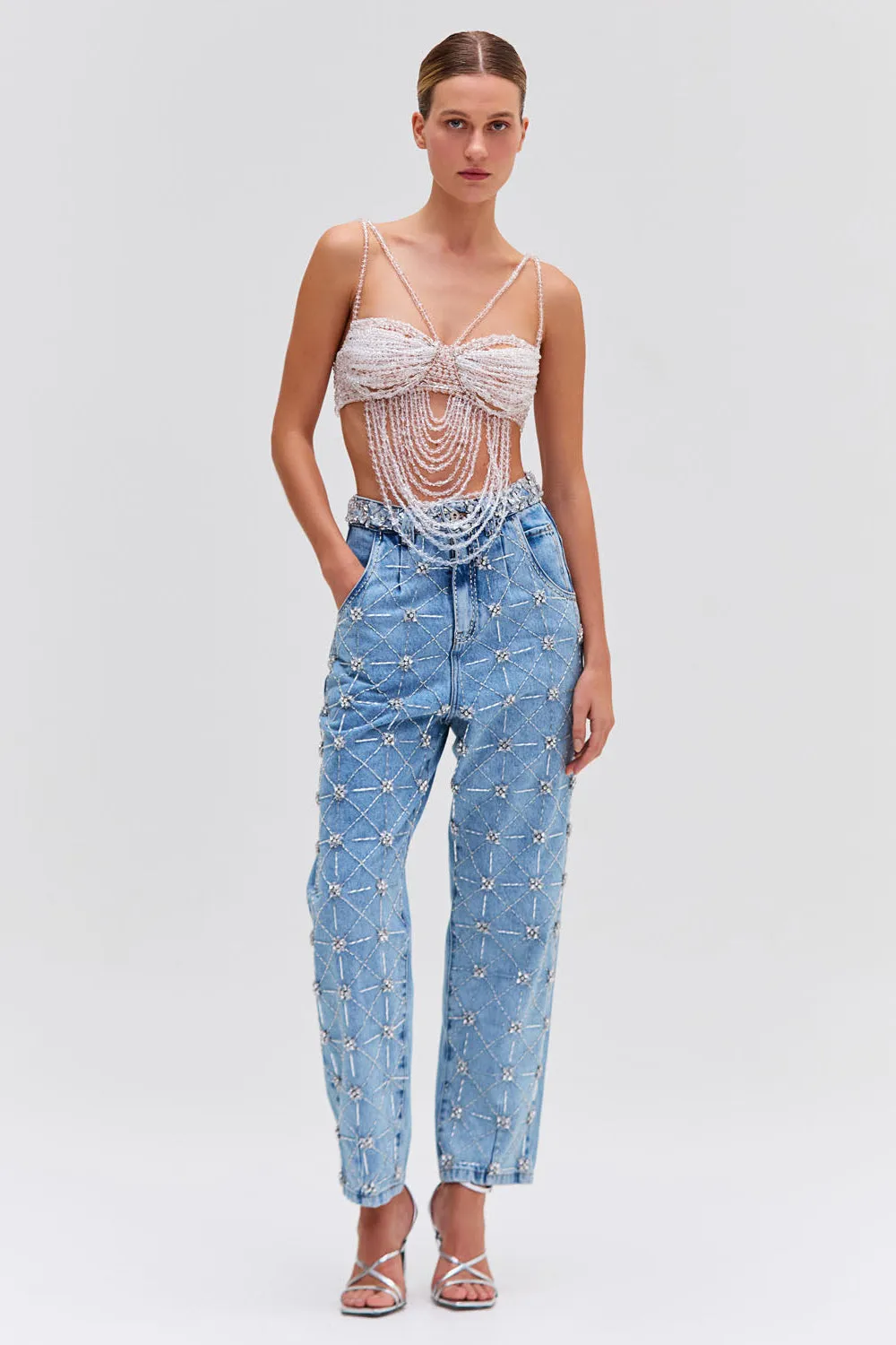 Hand-Beaded High-Waisted Jean