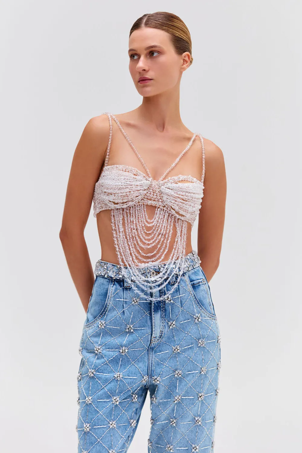 Hand-Beaded High-Waisted Jean