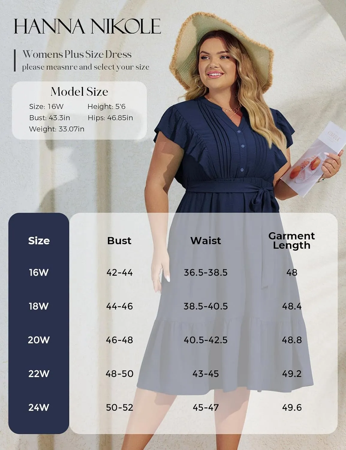 Hanna Nikole Plus Size Women's A-Line Dress with Ruffle Sleeves and Smocked Bust Elastic Waistband Lined Party Dress