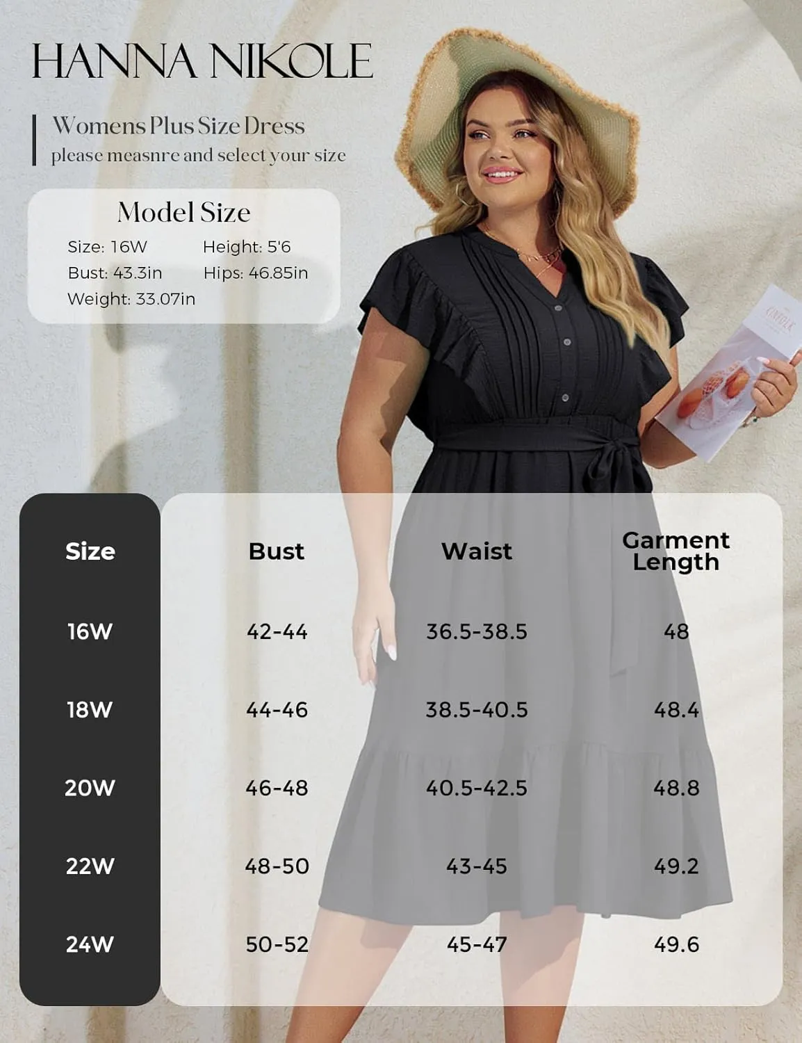 Hanna Nikole Plus Size Women's A-Line Dress with Ruffle Sleeves and Smocked Bust Elastic Waistband Lined Party Dress