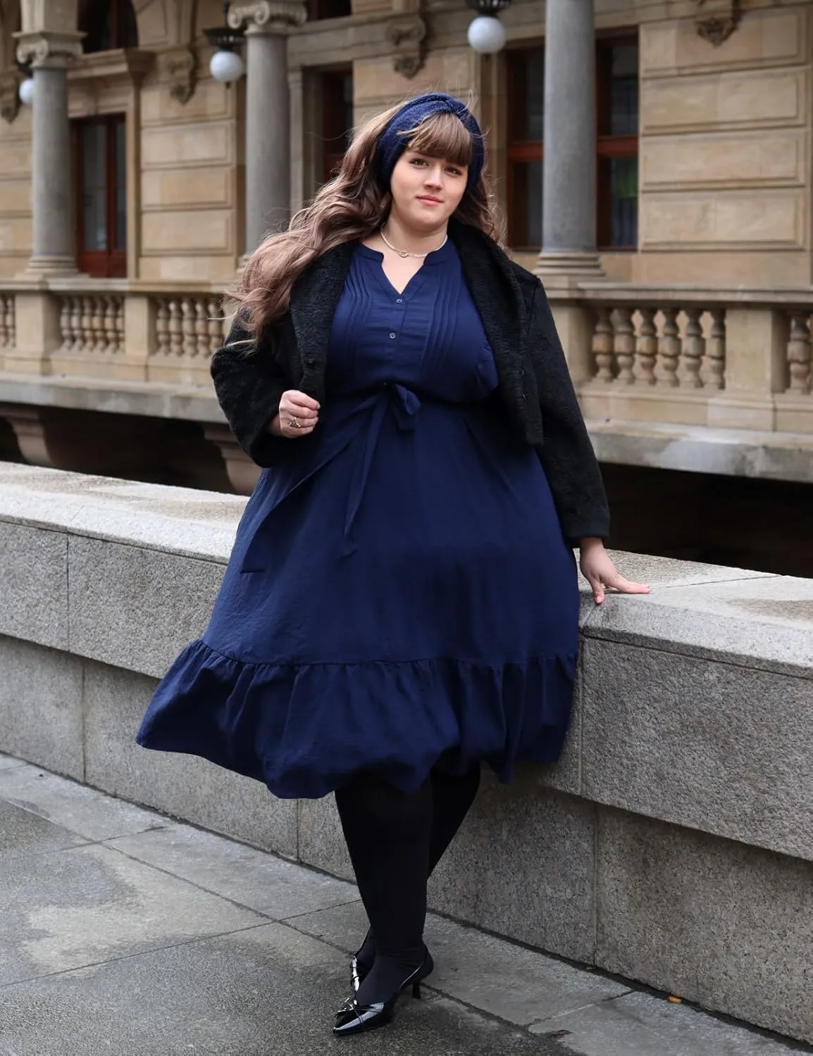Hanna Nikole Plus Size Women's A-Line Dress with Ruffle Sleeves and Smocked Bust Elastic Waistband Lined Party Dress