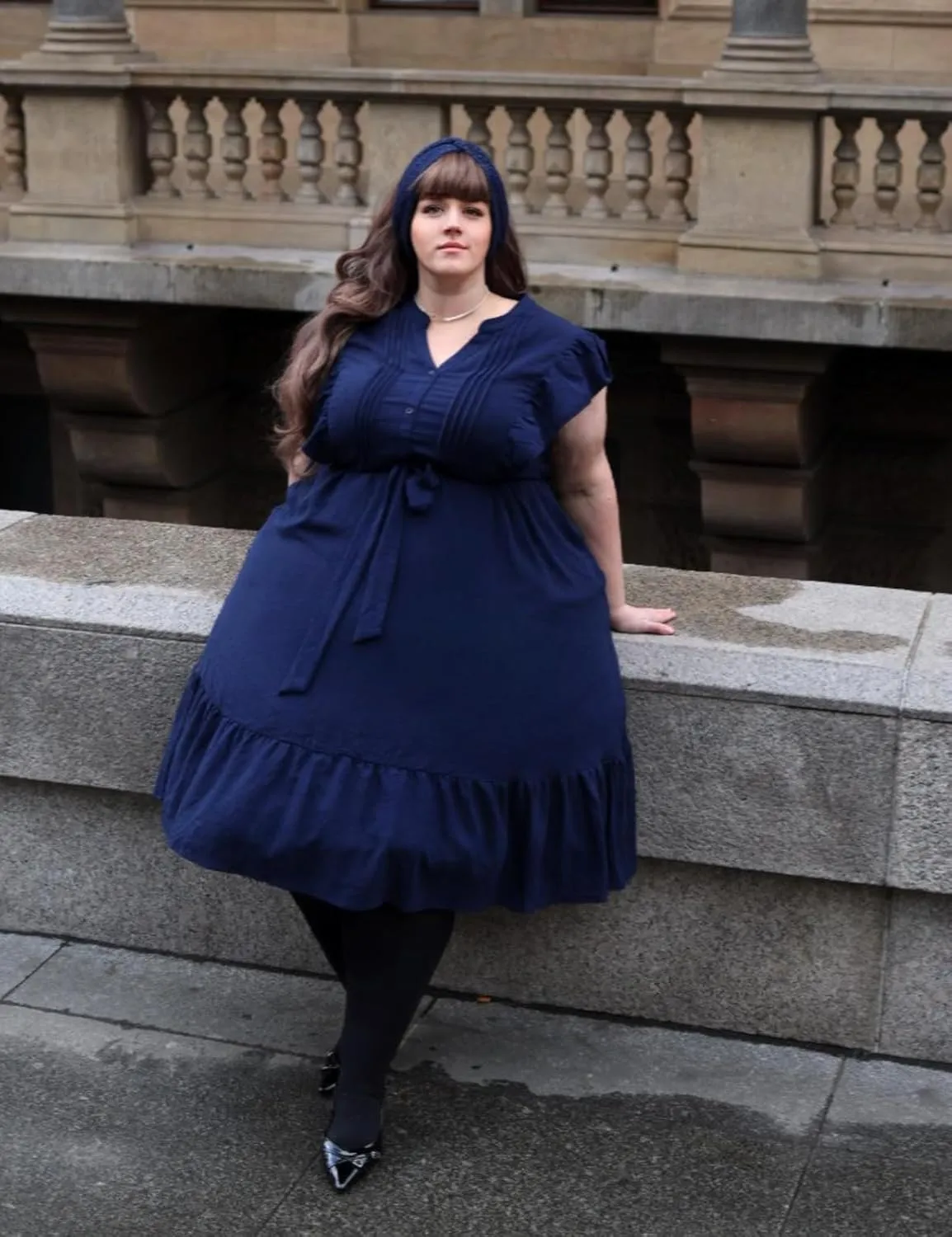 Hanna Nikole Plus Size Women's A-Line Dress with Ruffle Sleeves and Smocked Bust Elastic Waistband Lined Party Dress
