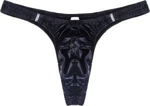 JEsilunmaMY Mens Ruched T-Back Thong Patent Leather Low Rise Bulge Pouch Underwear Soft Stretch G-String Briefs Under Panties