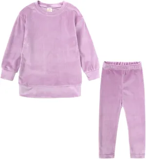 Kids Tales Little Girls Velour Sweatsuit 2Pcs Velvet Round Neck Sweatshirt   Sweatpants Fleece Pullover Jogger Outfits Set