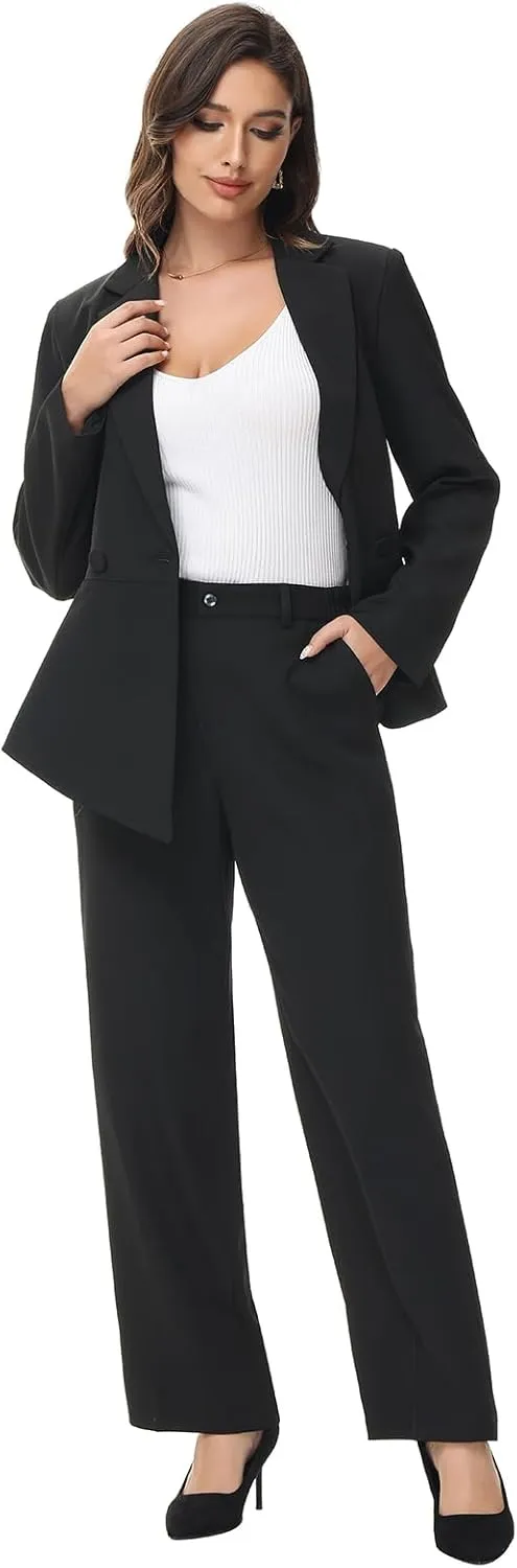Lamgool Women's Suit Outfits Set 2 Piece Ruffle Blazer with Pants Suit Set Long Sleeve Business Casual