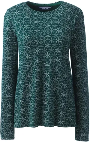 Lands' End Women's Long Sleeve Christmas T-Shirt Metallic Foil