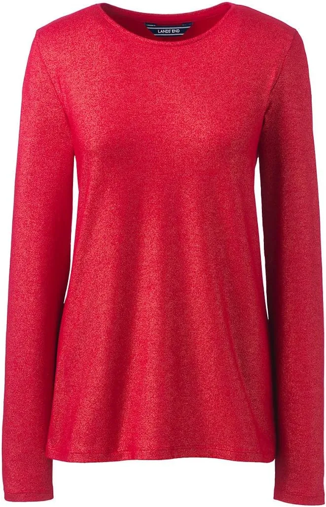 Lands' End Women's Long Sleeve Christmas T-Shirt Metallic Foil