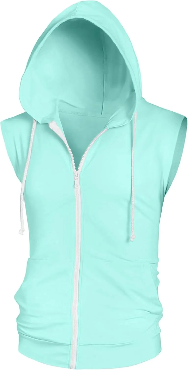 Lars Amadeus Sleeveless Hoodie for Men's Zipper Drawstring Hooded Sweatshirt Vest