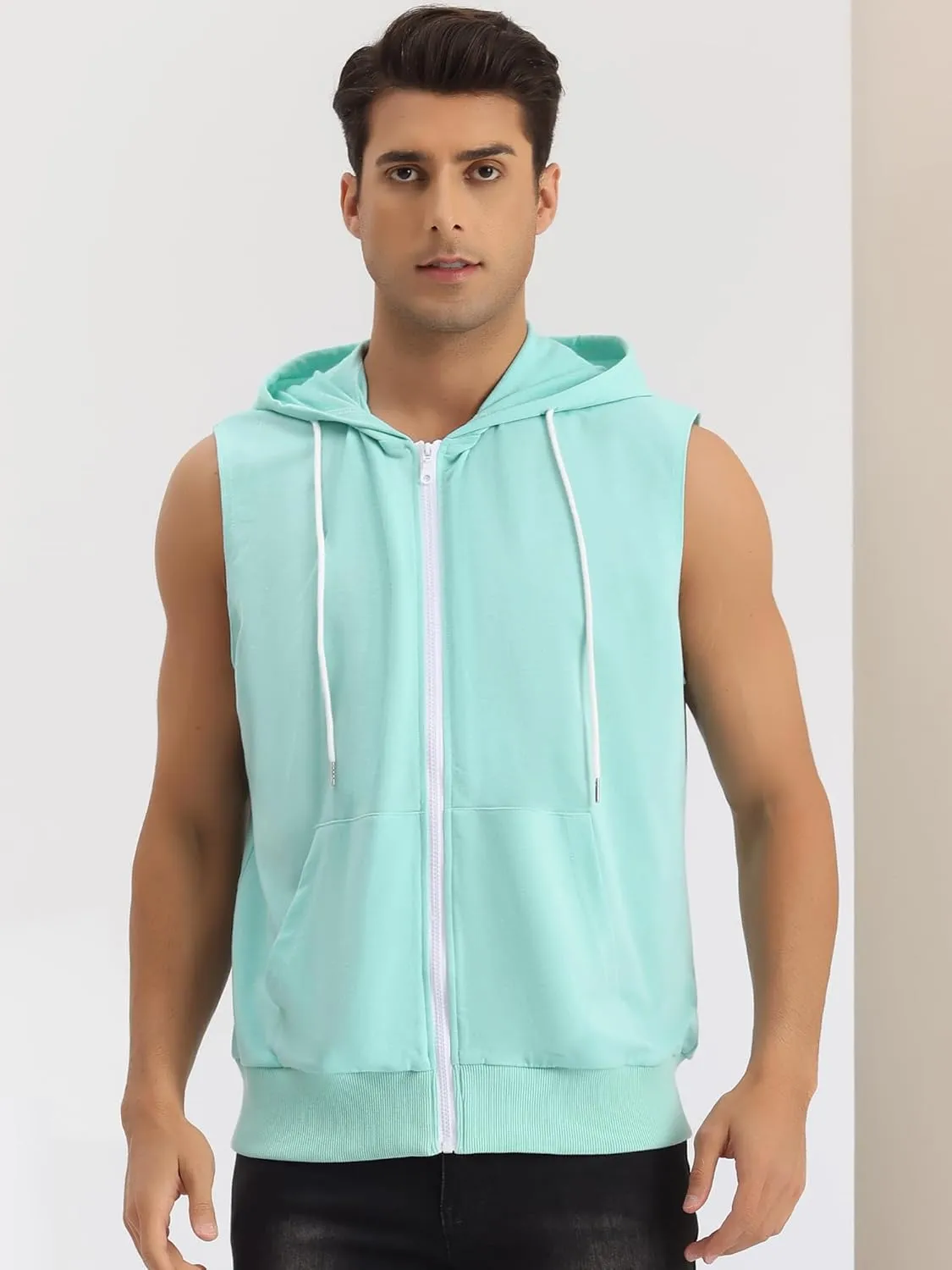 Lars Amadeus Sleeveless Hoodie for Men's Zipper Drawstring Hooded Sweatshirt Vest