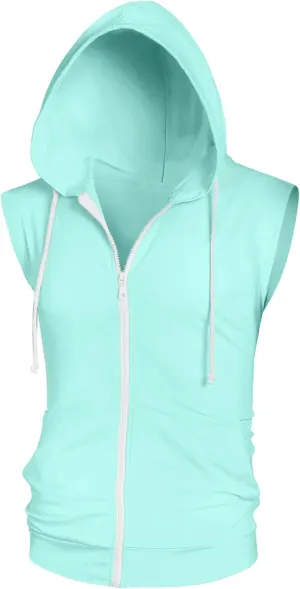 Lars Amadeus Sleeveless Hoodie for Men's Zipper Drawstring Hooded Sweatshirt Vest