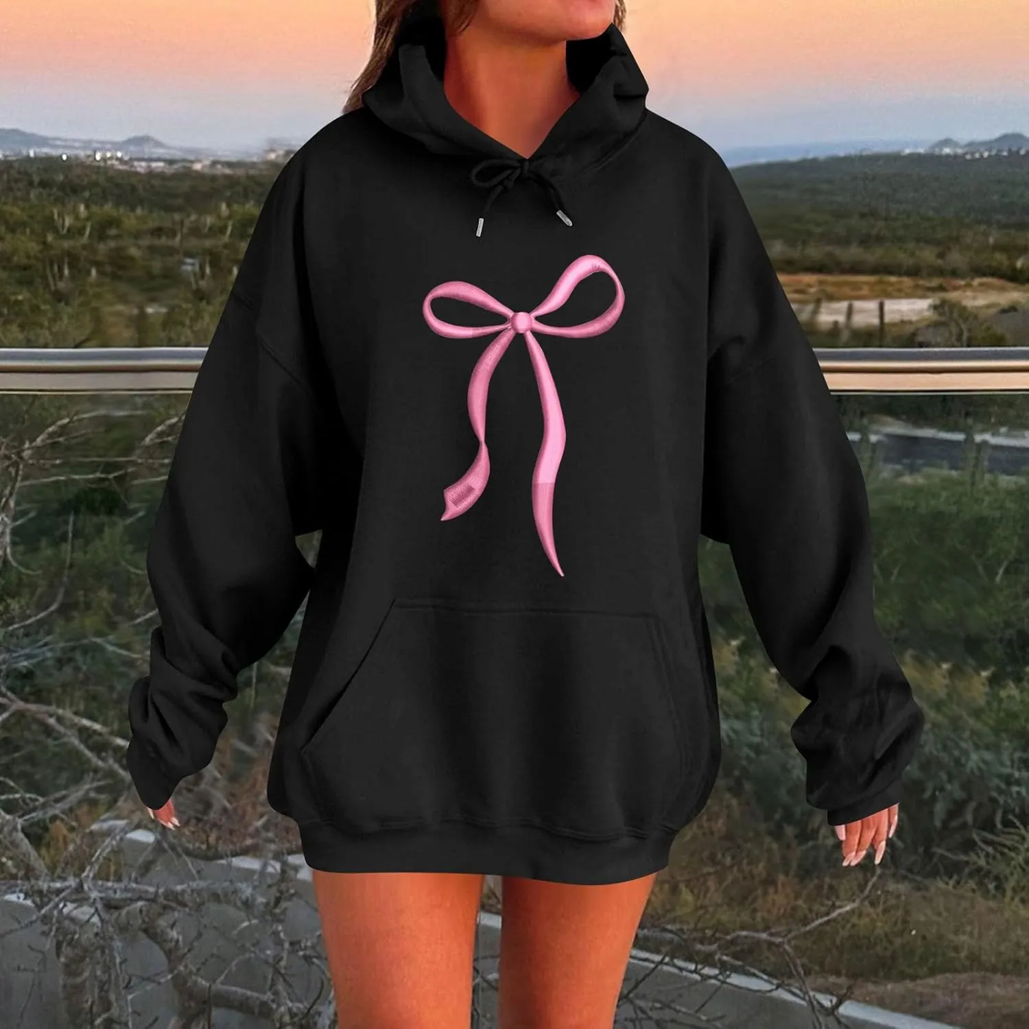 lcyhony Hoodies for Women Trendy Oversized Fleece Graphic Sweatshirts Casual Stretch Drawstring Hooded Sweatshirt with Pocket