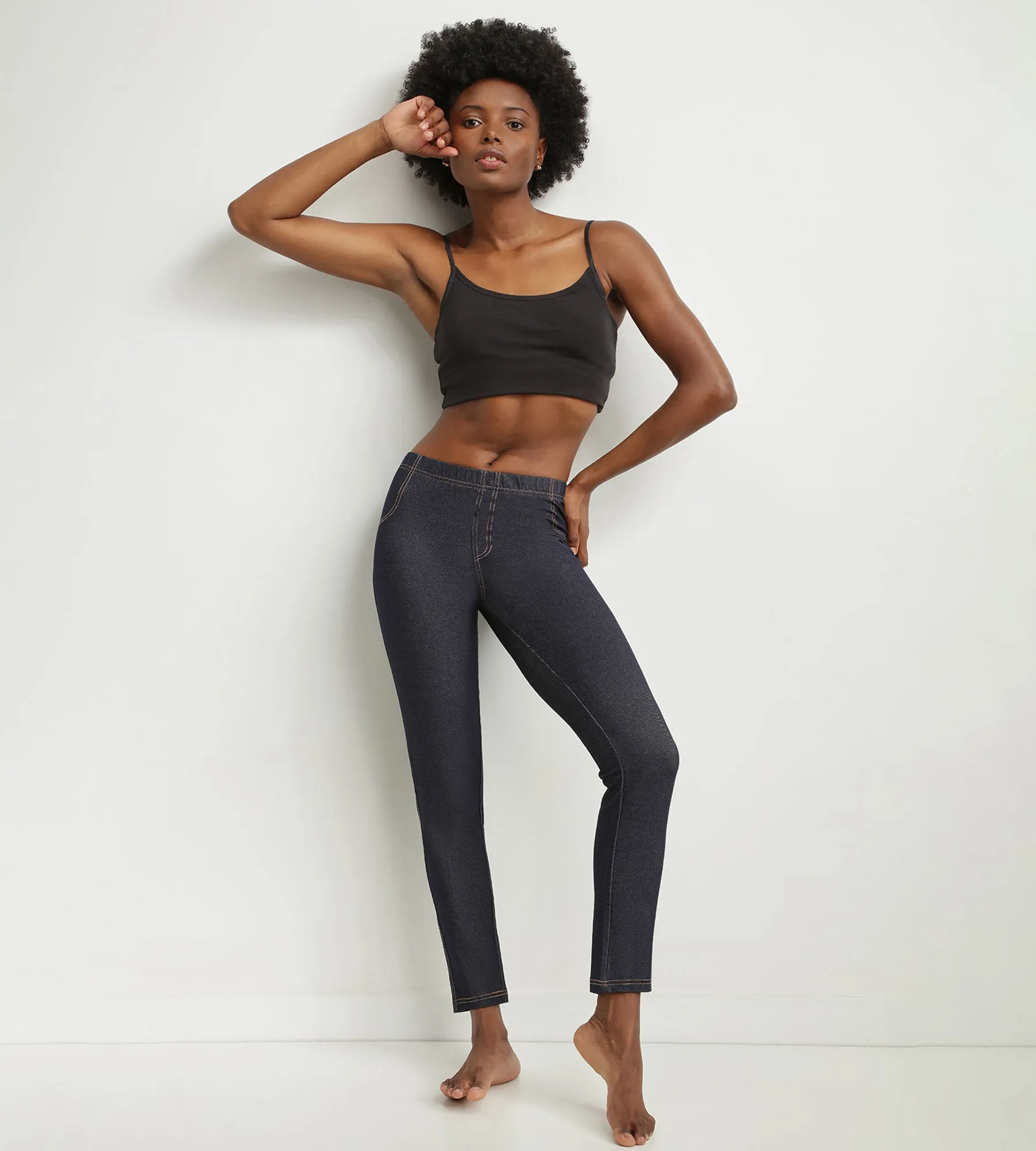 Legging femme effet jean Bleu Marine avec poches Dim Relax & Go