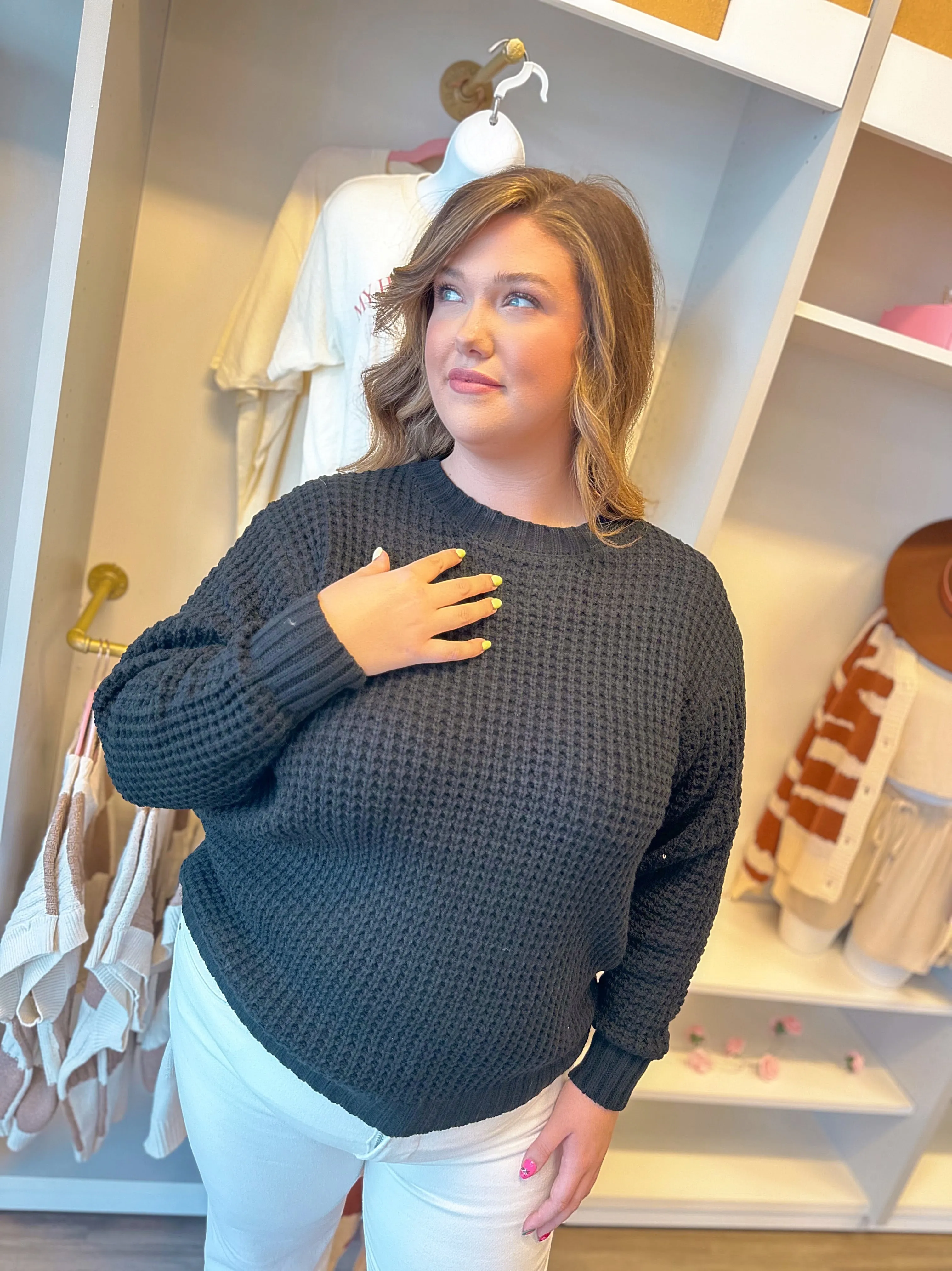 Let's Just Stay Waffle Sweater