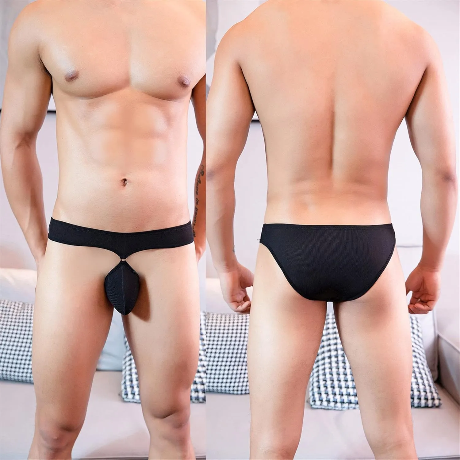 Maiyifu-GJ Men's Bulge Pouch Butt-Flaunting Thong Panties G-String See Throught Bikini Briefs Low Rise Ice Silk Underwear