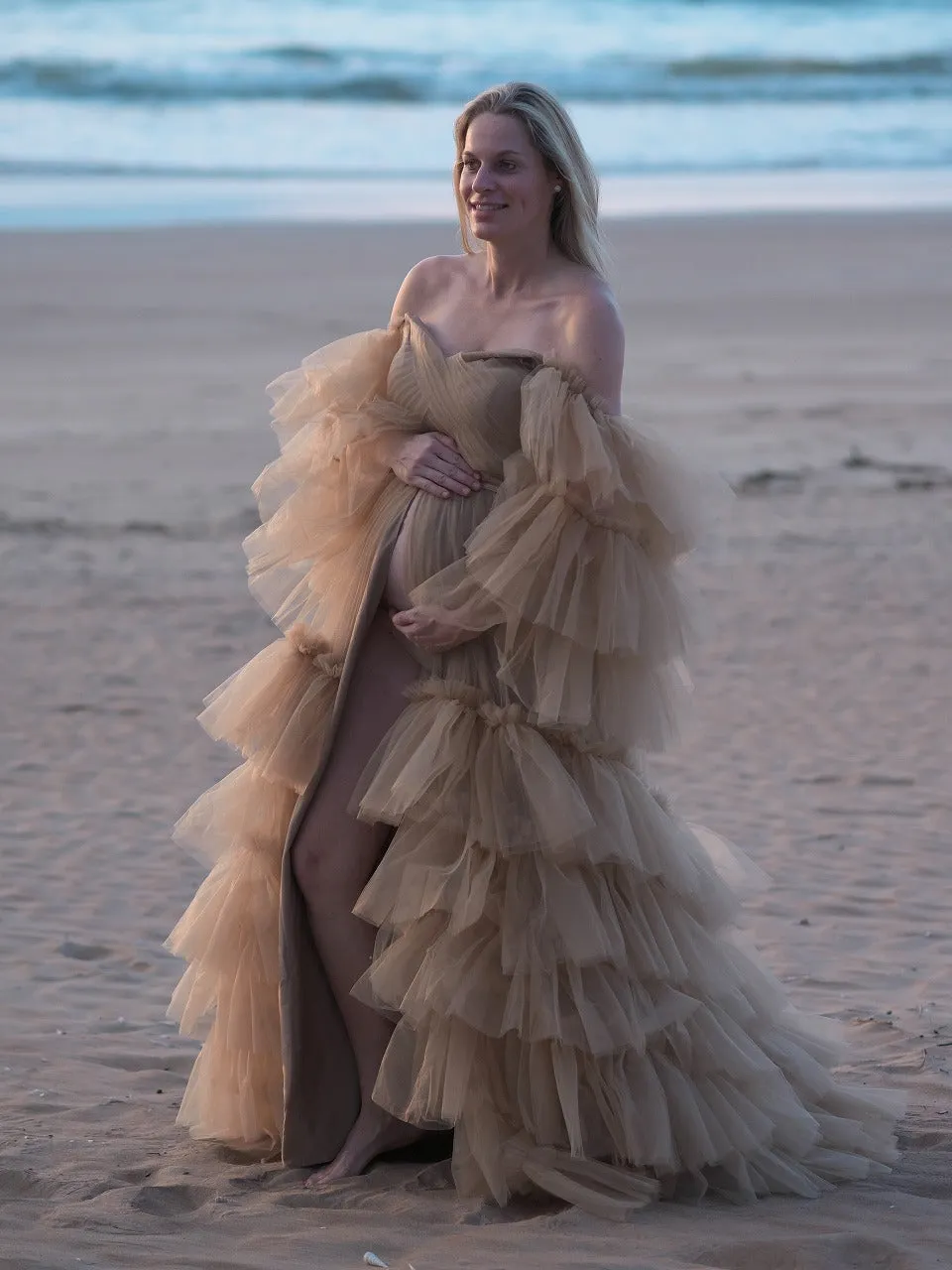 Maternity Photoshoot Dresses - Layered Mocha Tulle Dress - RENTAL