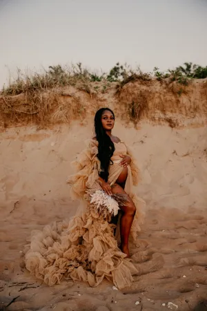 Maternity Photoshoot Dresses - Layered Mocha Tulle Dress - RENTAL