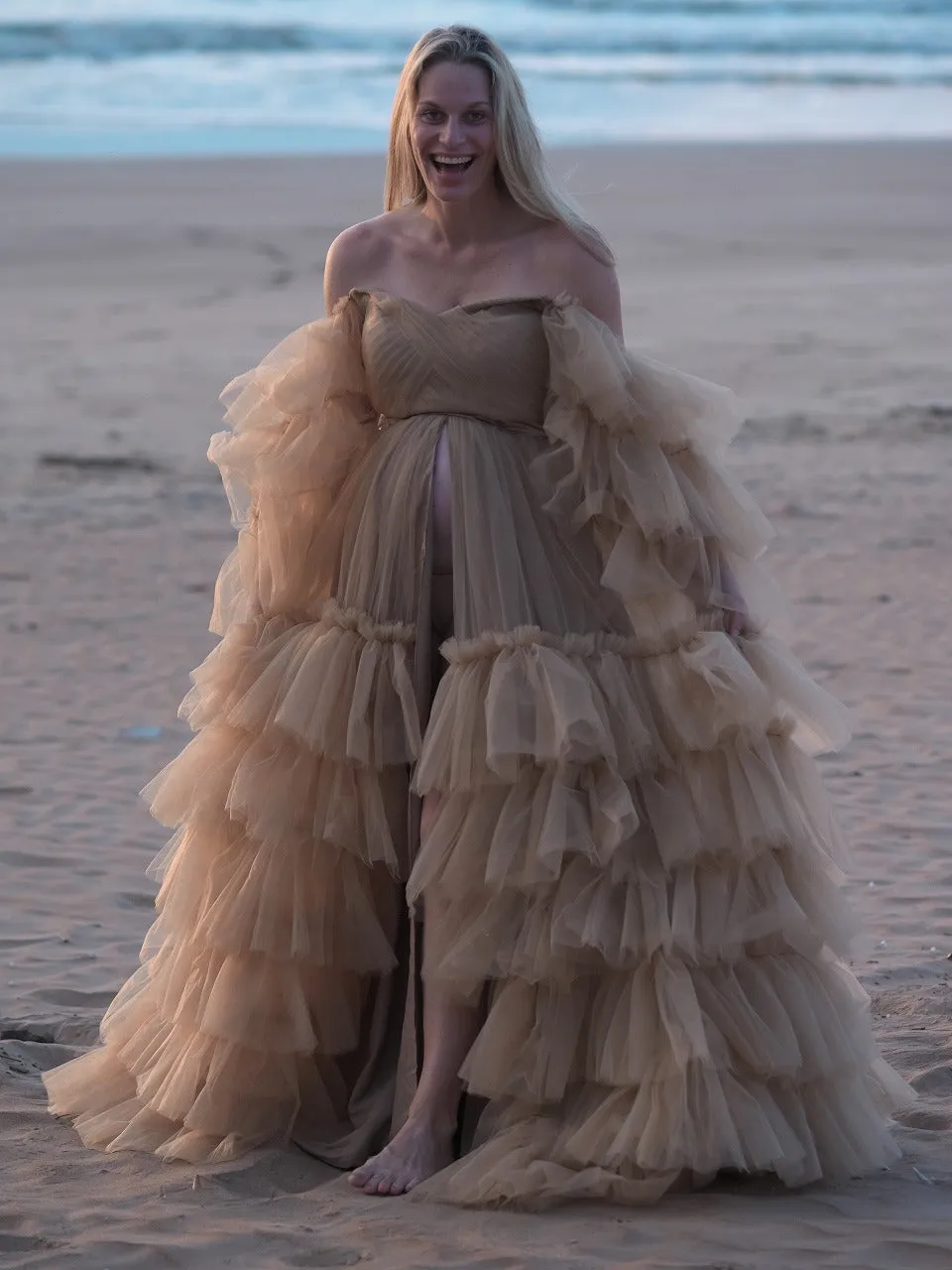 Maternity Photoshoot Dresses - Layered Mocha Tulle Dress - RENTAL
