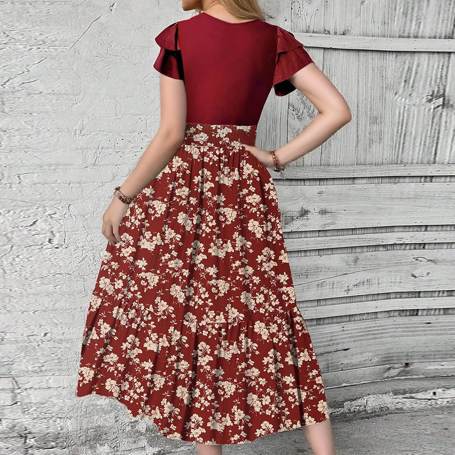 Maxi Dresses for Women 2025 Summer Casual Trendy Short Sleeve Crew Neck Floral Print Flowy Boho Dress, S-2XL