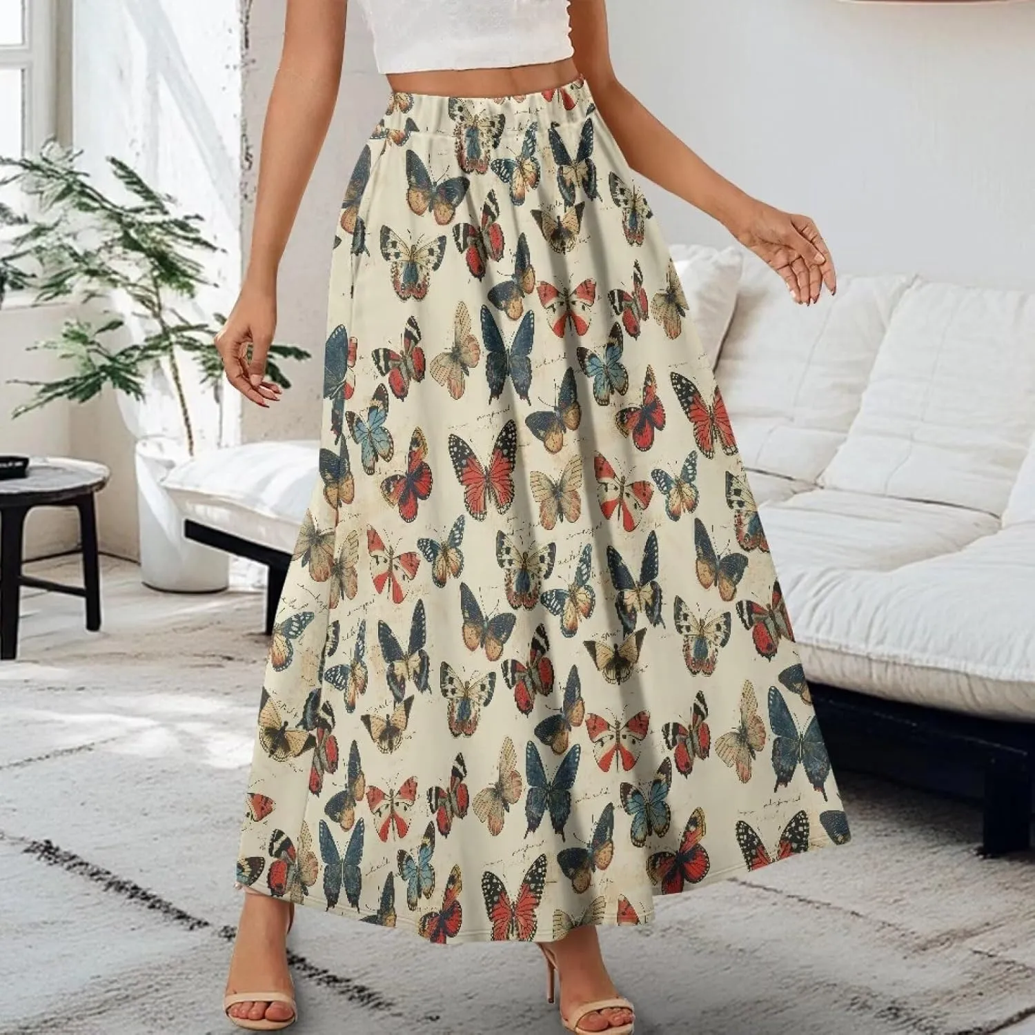 Maxi Skirt for Women Long Elegant High Waisted Cocktail Party Wedding Skirts Flared A-Line Skirts with Pockets
