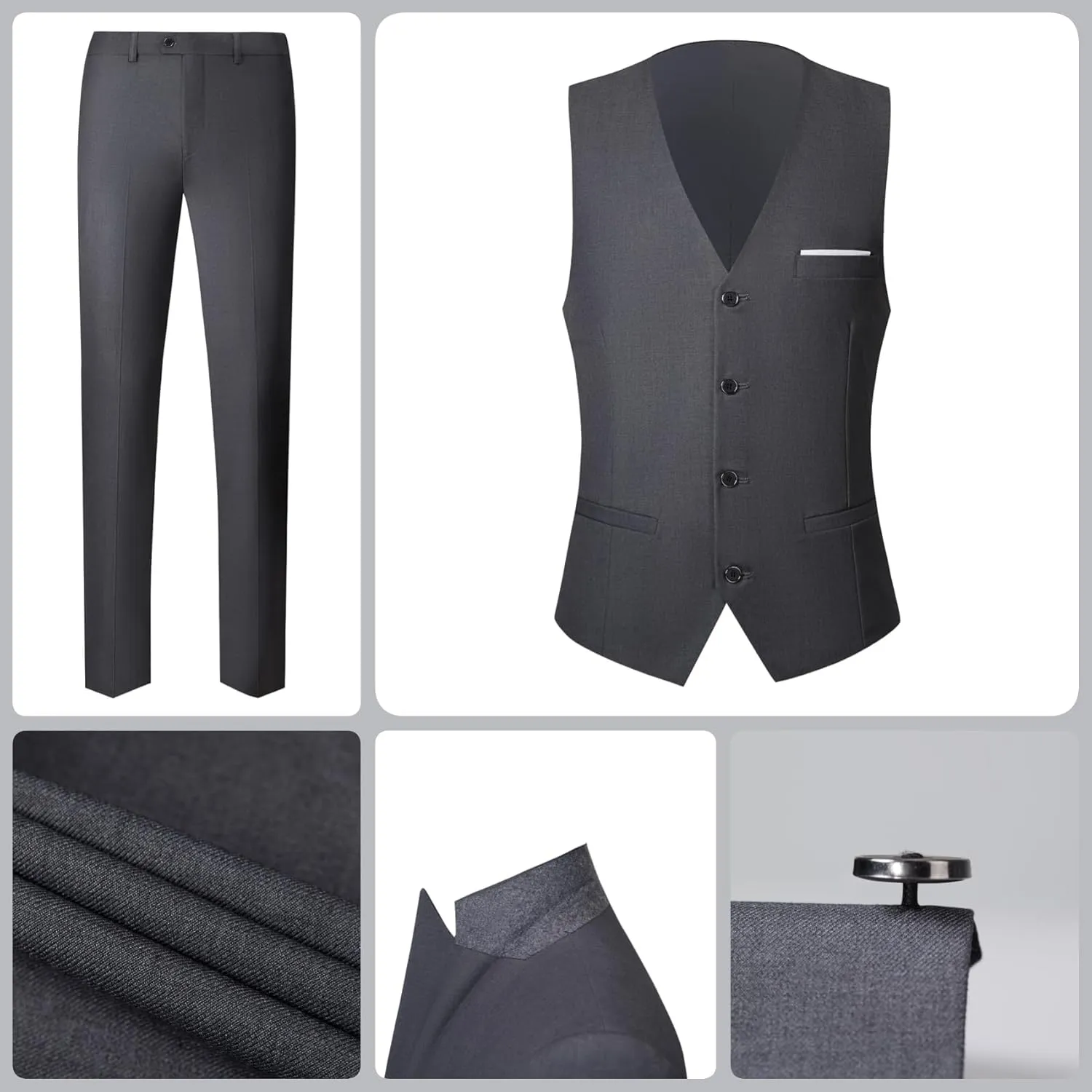 Men Suit 3 Pieces Slim Fit Solid Color Peaked Lapel Tuxedo Jacket Blazer for Party Prom Wedding