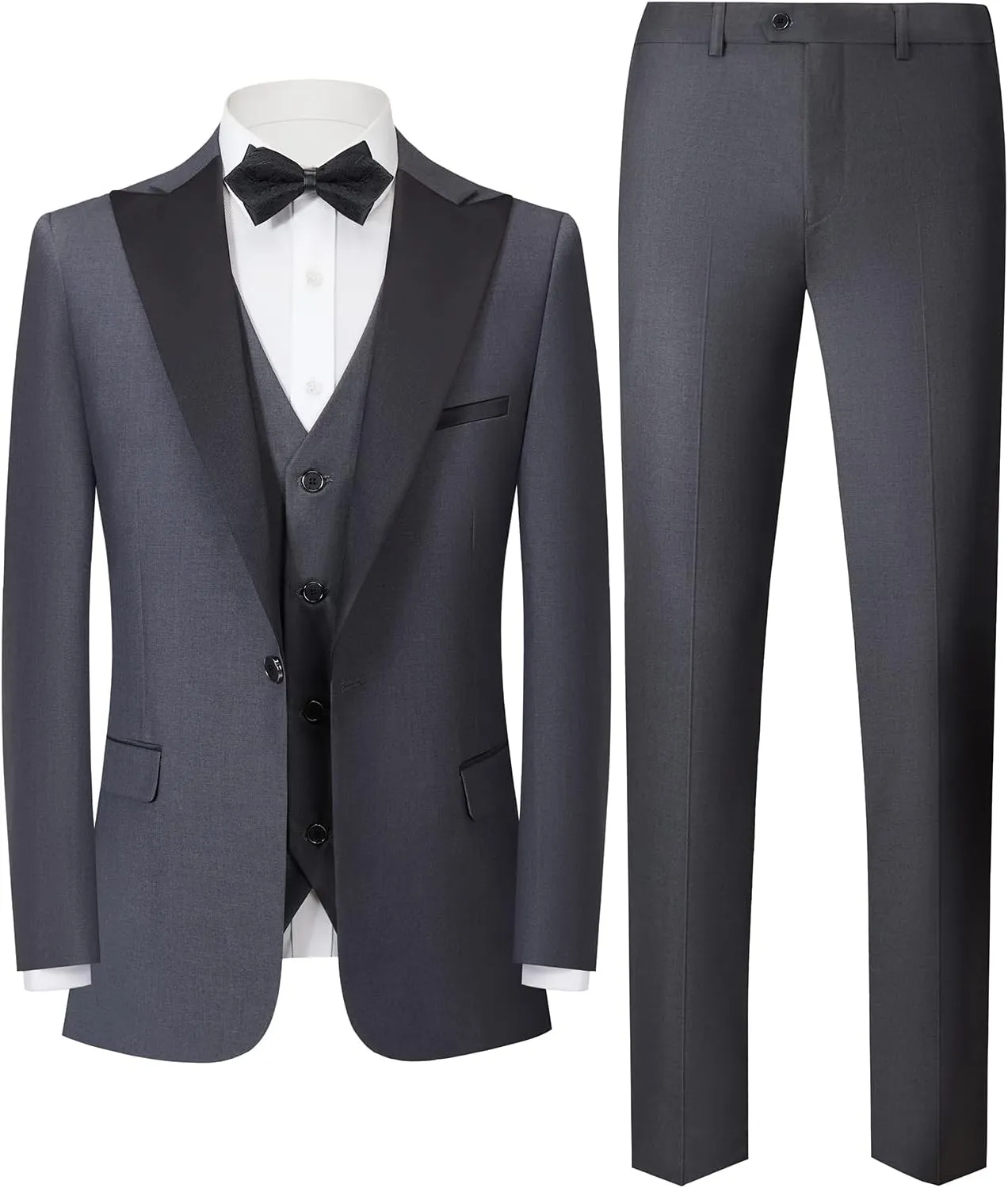 Men Suit 3 Pieces Slim Fit Solid Color Peaked Lapel Tuxedo Jacket Blazer for Party Prom Wedding