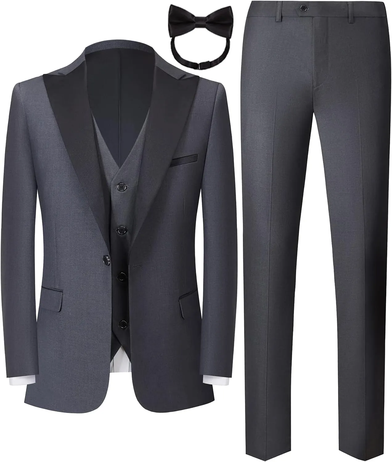 Men Suit 3 Pieces Slim Fit Solid Color Peaked Lapel Tuxedo Jacket Blazer for Party Prom Wedding