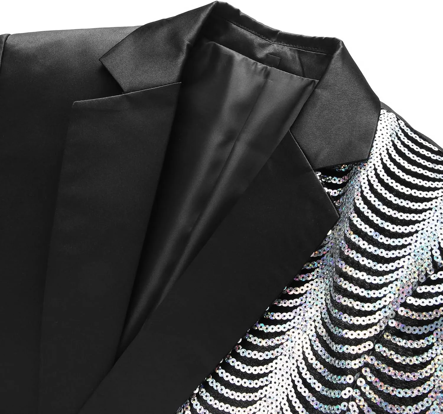 Mens 2 Piece Suit Slim Fit Sequin Shiny One Button Tuxedo Black Sequin Jacket Pants Sets for Wedding Party Prom