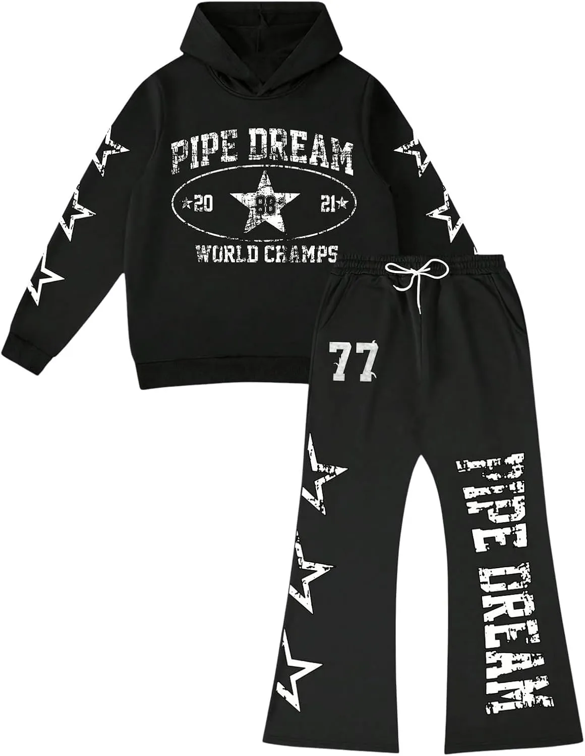Men's 2 Piece Sweatsuit Long Sleeve Graphic Hoodies and Designer Stacked Sweatpants Jogging Suit