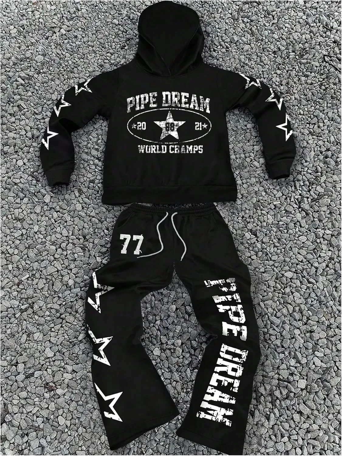 Men's 2 Piece Sweatsuit Long Sleeve Graphic Hoodies and Designer Stacked Sweatpants Jogging Suit