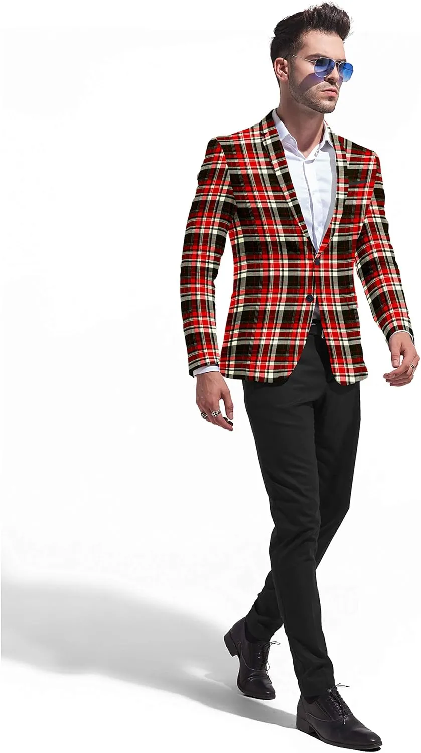 Men's Plaid Blazer 2 Button Lightweight Regular Fit Checked Plaid Suit Sport Coat Jacket Casual Daily Dress Jacket Sport Coat