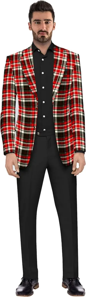 Men's Plaid Blazer 2 Button Lightweight Regular Fit Checked Plaid Suit Sport Coat Jacket Casual Daily Dress Jacket Sport Coat