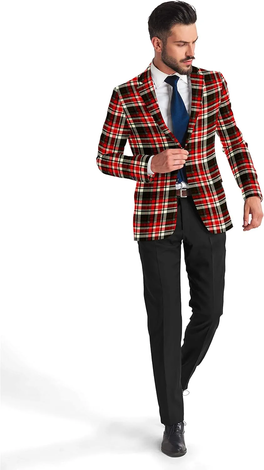 Men's Plaid Blazer 2 Button Lightweight Regular Fit Checked Plaid Suit Sport Coat Jacket Casual Daily Dress Jacket Sport Coat
