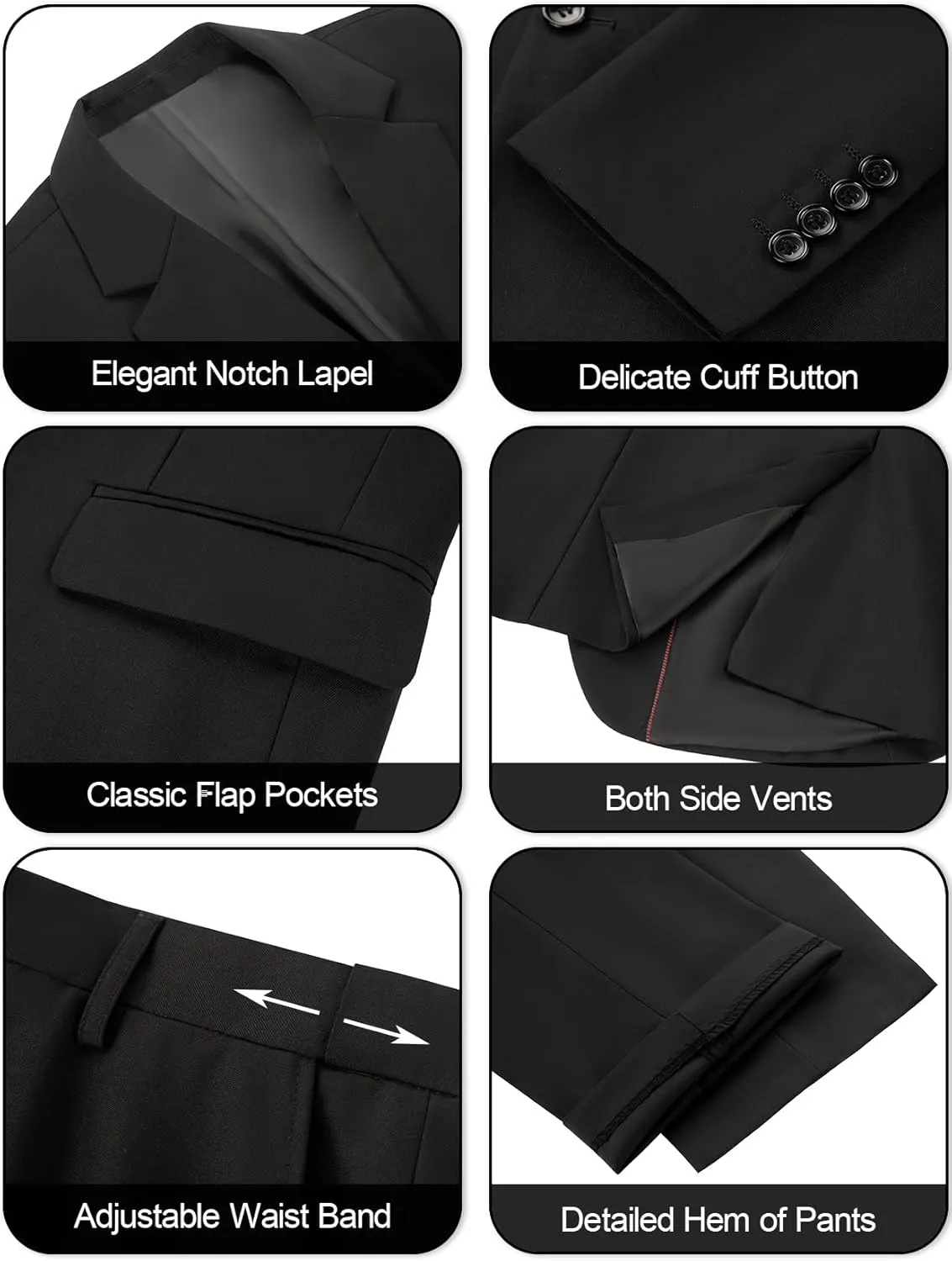 Men's Slim Fit 2 Piece Suit, Two Button Solid Suit Jacket Pants Set, Wedding Prom Suit