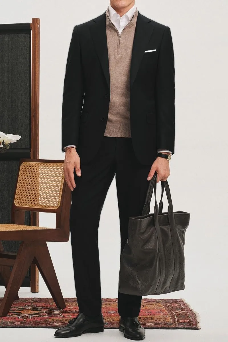 Men's Slim Fit 2 Piece Suit, Two Button Solid Suit Jacket Pants Set, Wedding Prom Suit