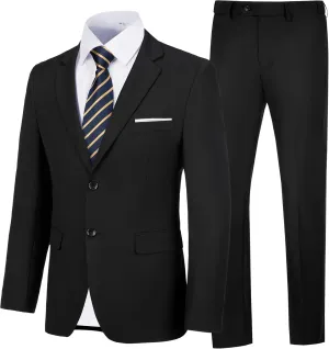 Men's Slim Fit 2 Piece Suit, Two Button Solid Suit Jacket Pants Set, Wedding Prom Suit