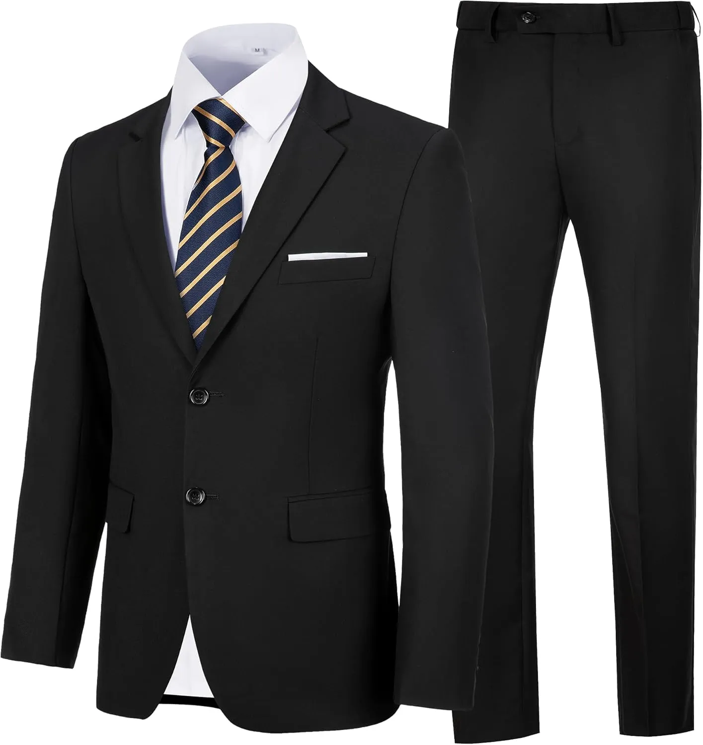 Men's Slim Fit 2 Piece Suit, Two Button Solid Suit Jacket Pants Set, Wedding Prom Suit