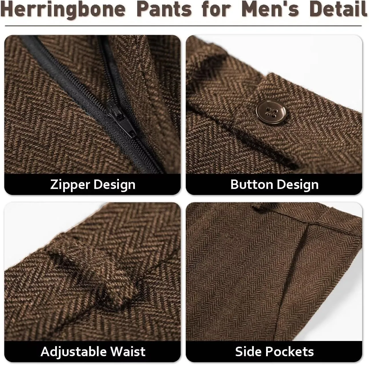Mens Tweed Herringbone Suit Slim Fit 3 Pieces Mens Wedding Party Suit Groomsmen Tuxedos Prom Suit Jacket Vest Pants