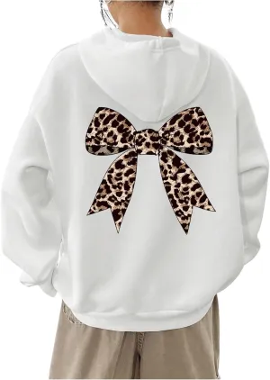 Milumia Women's Leopard Bow Print Drawstring Hoodies Long Sleeve Oversized Sweatshirt