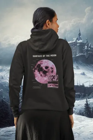 Moon In Space Black Printed Hoodie for women