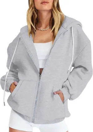 nerohusy Women's Cute Hoodies Girl Fall 2023 Jacket Oversized Sweatshirts Casual Drawstring Zip Up Y2K Hoodie with Pocket