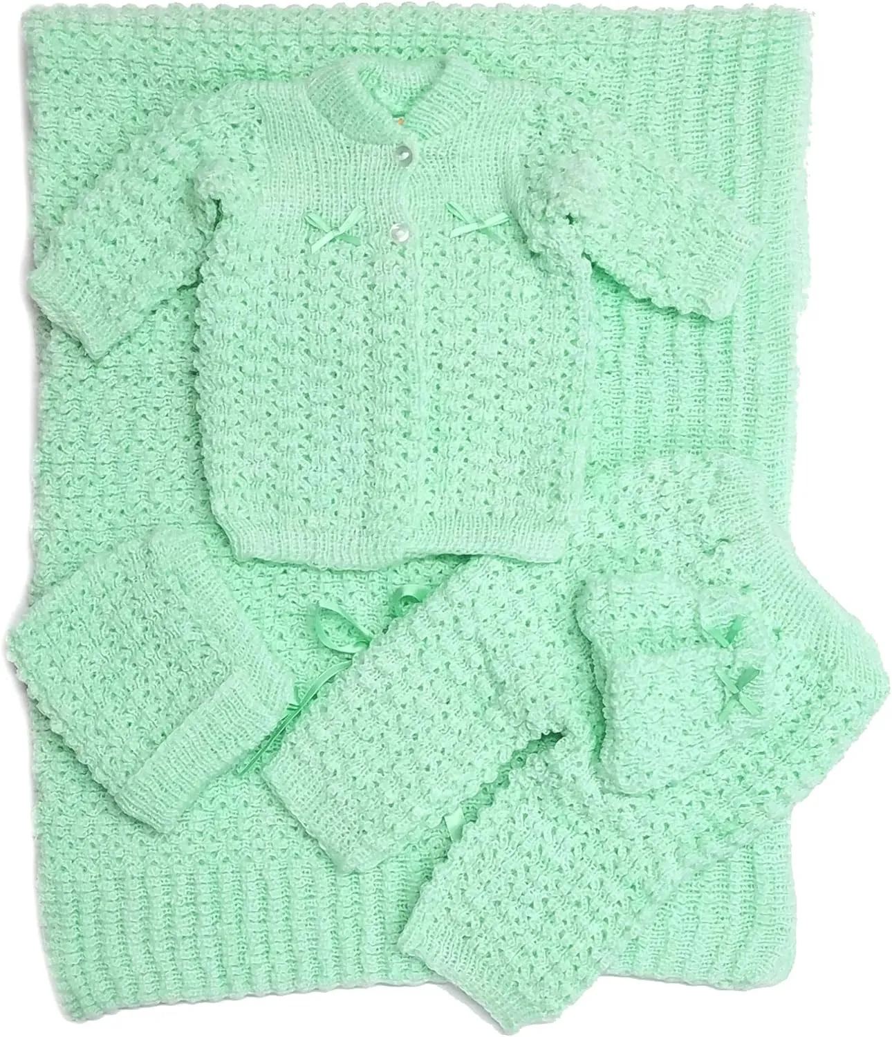 Newborn Baby Crochet Blanket 5 Piece Set Hat, Booties, Sweater, Pants