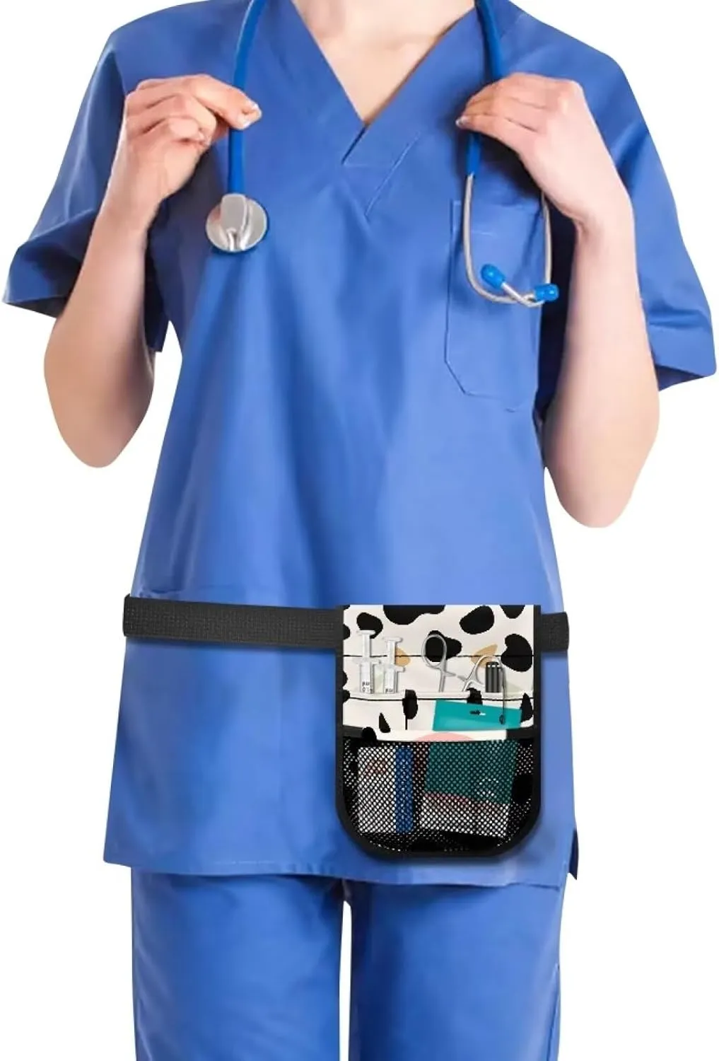 Nurse Fanny Pack, Nursing Belt Organizer with Adjustable Waist Strap with Tape Holder and Multiple Compartments,Cartoon Cow