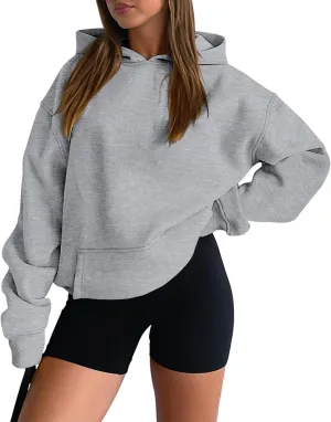 onlypuff Women Hoodies Casual Pullover Long Sleeve Sweatshirt Kangaroo Pocket Drop Shoulder Sweater