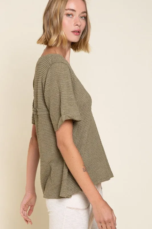 Pol V-neck Waffle Knit Top