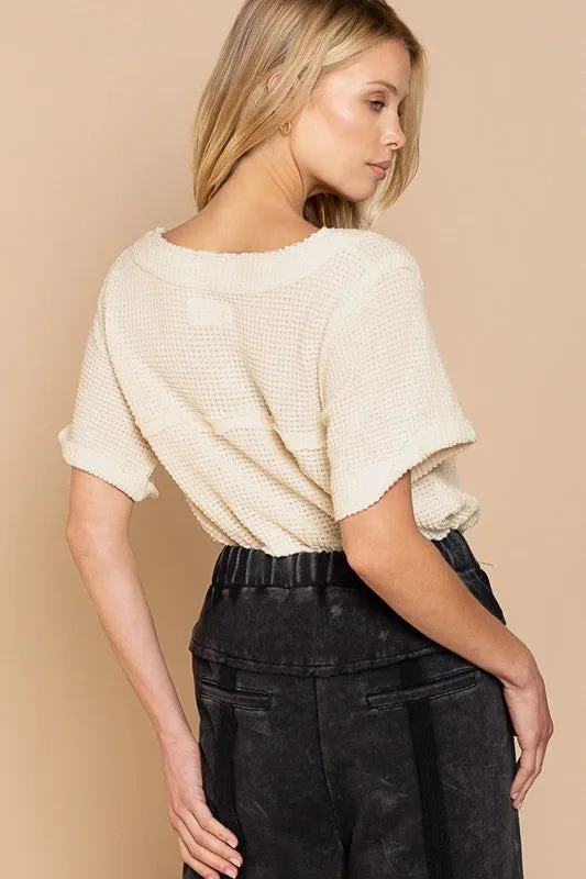 Pol V-neck Waffle Knit Top